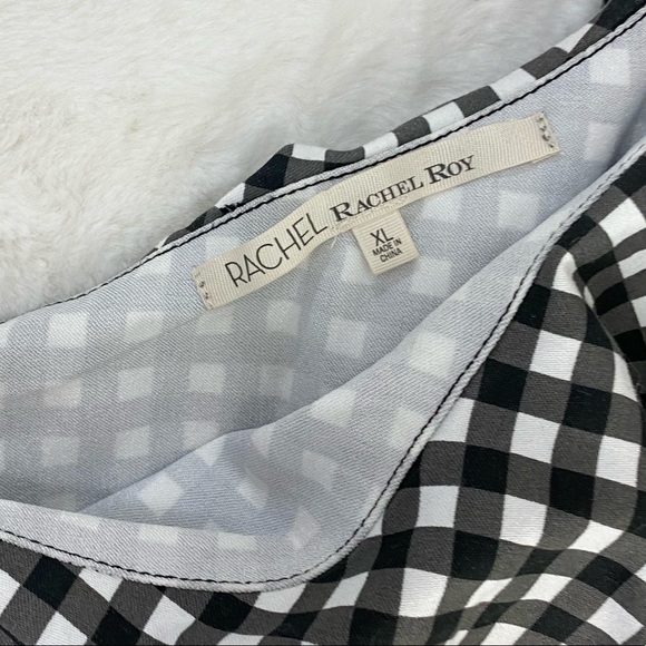RACHEL Rachel Roy Dress XL Gingham Ruffled One Shoulder Stretch Black White - Picture 4 of 6